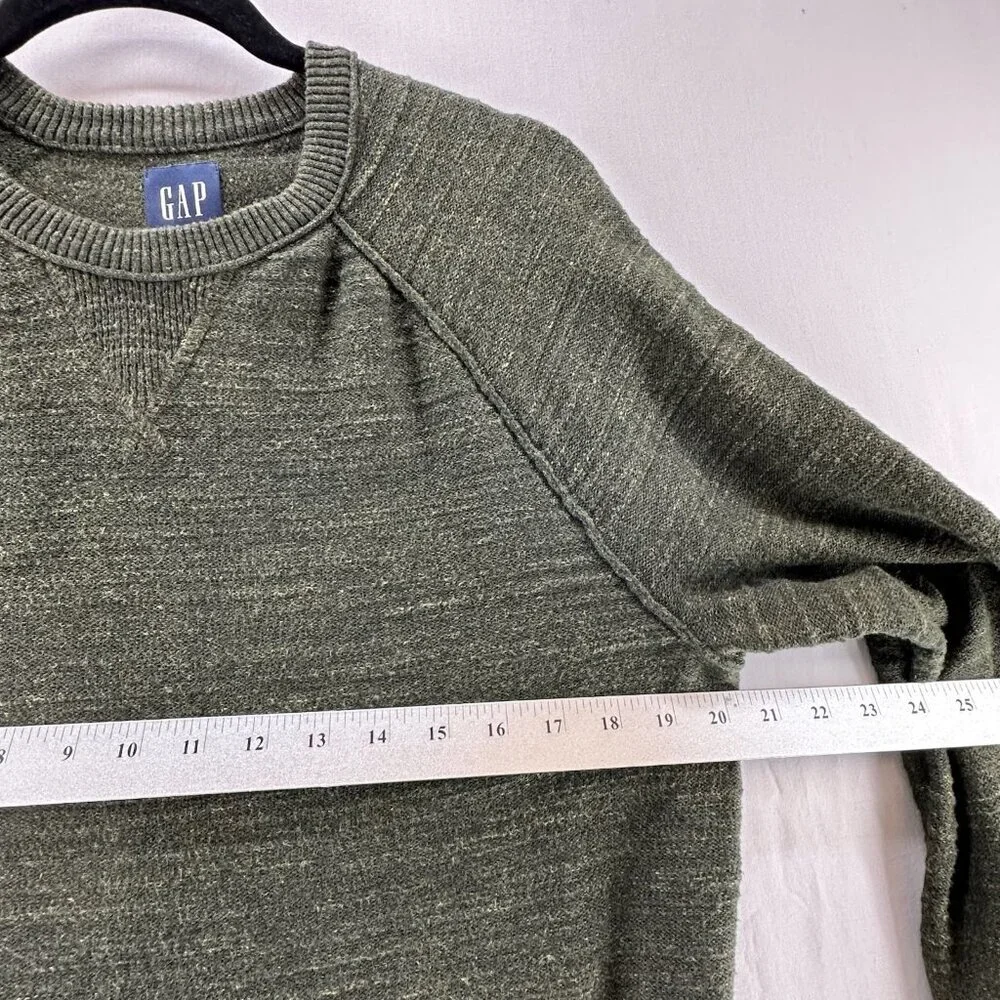 GAP Pullover Sweater Men M Crew Neck Cotton Knit Long Sleeve Heather Olive Green